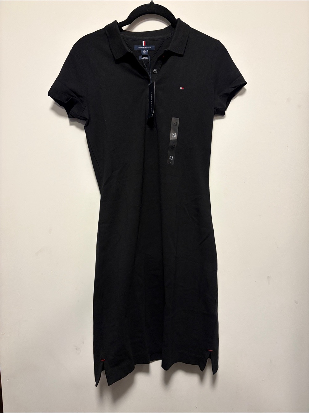 Tommy Hilfiger Black Polo Shirt Dress with Flag Logo